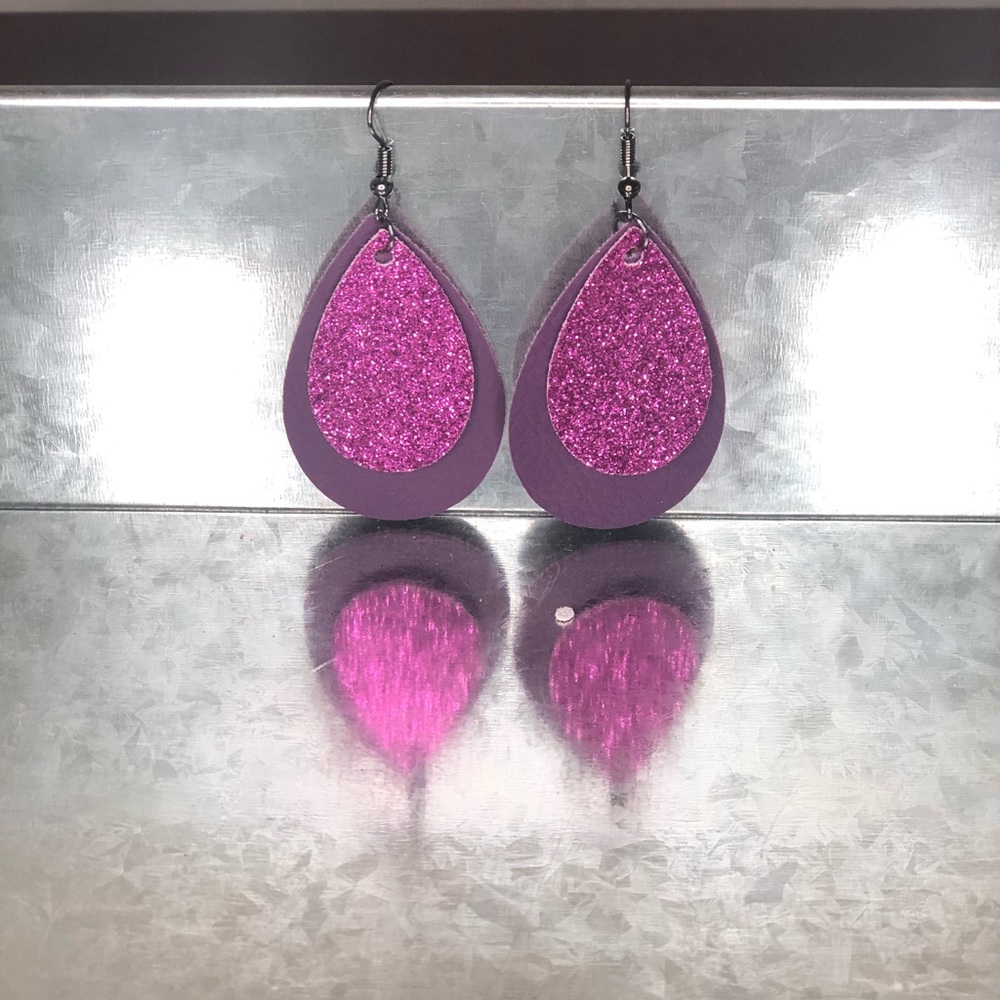 2” Tear Drop Faux Leather Earrings